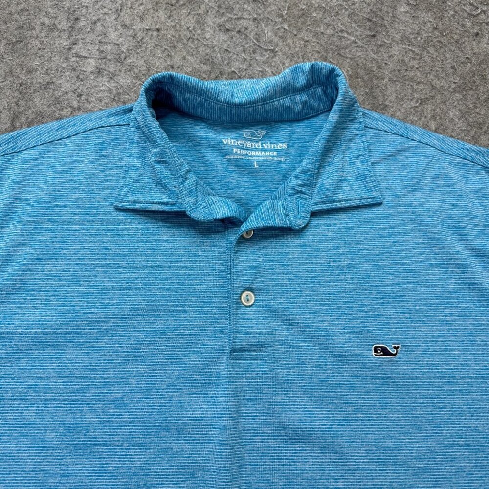 Vineyard Vines Performance Polo Shirt Men L Blue Striped Stretch 47" x 30